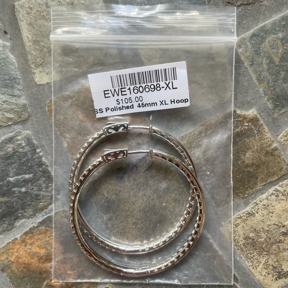 Sterling Silver Polished 45mm Hoop ER - Picture 7 of 10